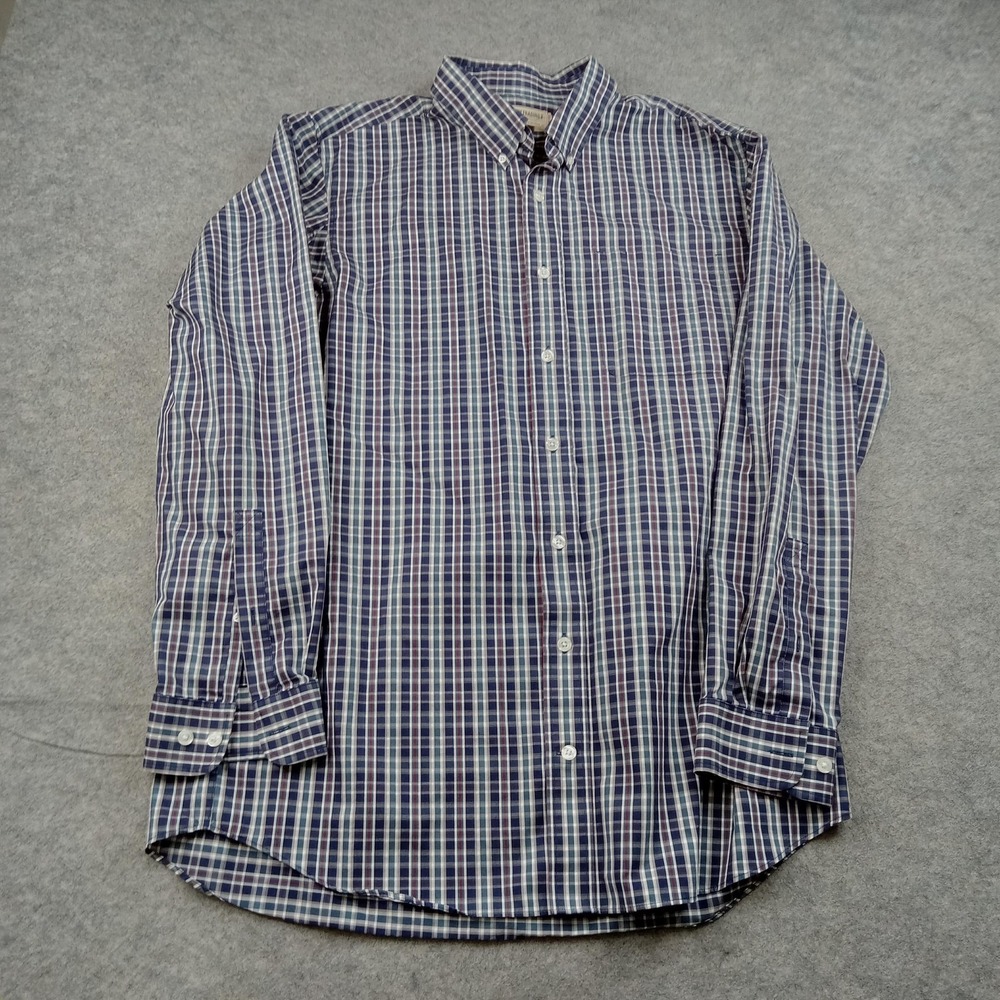 Duluth Trading Shirt Mens XLT Tall Blue Plaid Wrinklefighter Button Long Sleeve